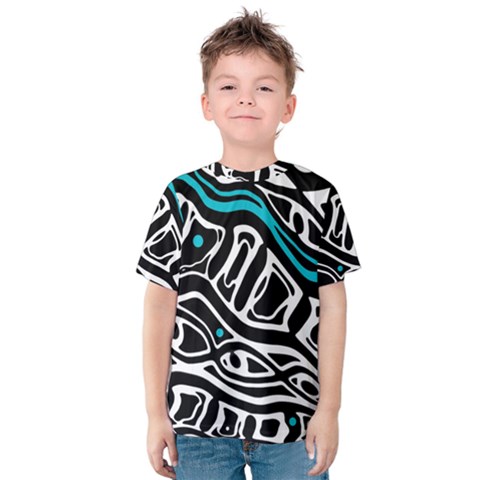 Blue, Black And White Abstract Art Kid s Cotton Tee by Valentinaart