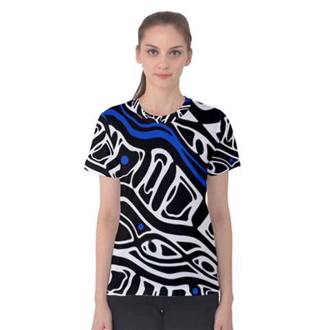 Deep Blue, Black And White Abstract Art Women s Cotton Tee by Valentinaart