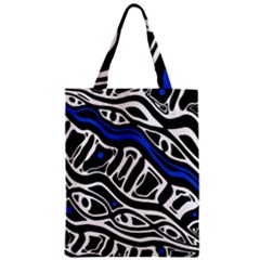 Deep Blue, Black And White Abstract Art Zipper Classic Tote Bag by Valentinaart