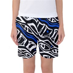 Deep Blue, Black And White Abstract Art Women s Basketball Shorts by Valentinaart