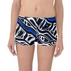 Deep Blue, Black And White Abstract Art Boyleg Bikini Bottoms by Valentinaart