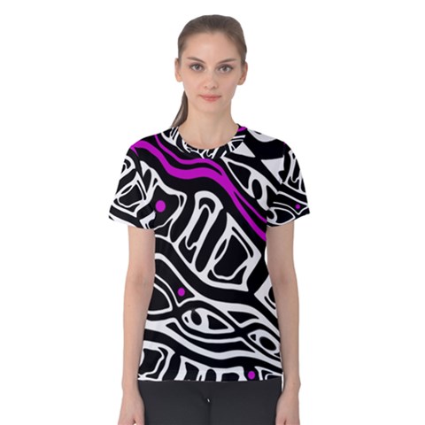 Purple, Black And White Abstract Art Women s Cotton Tee by Valentinaart