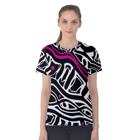Magenta, Black And White Abstract Art Women s Cotton Tee by Valentinaart