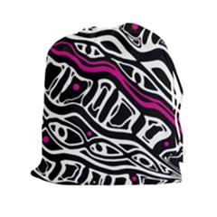 Magenta, Black And White Abstract Art Drawstring Pouches (xxl) by Valentinaart