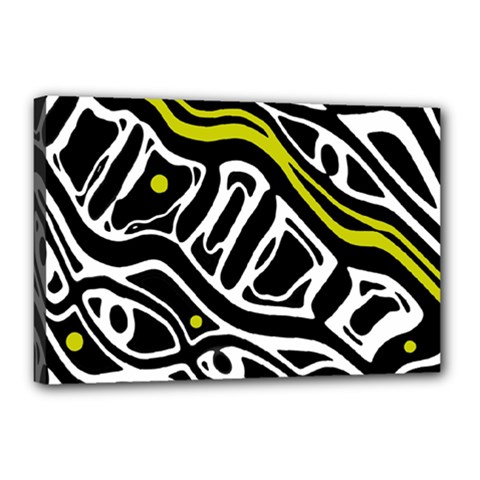 Yellow, Black And White Abstract Art Canvas 18  X 12  by Valentinaart