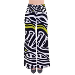 Yellow, Black And White Abstract Art Pants by Valentinaart