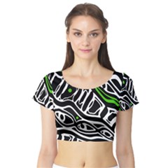 Green, black and white abstract art Short Sleeve Crop Top (Tight Fit)