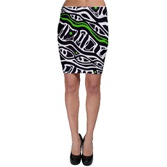 Green, black and white abstract art Bodycon Skirt