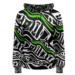 Green, black and white abstract art Women s Pullover Hoodie