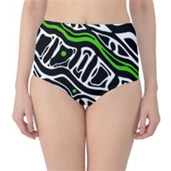 Green, black and white abstract art High-Waist Bikini Bottoms