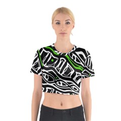 Green, black and white abstract art Cotton Crop Top