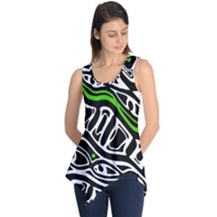 Green, black and white abstract art Sleeveless Tunic