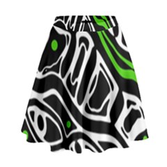Green, black and white abstract art High Waist Skirt