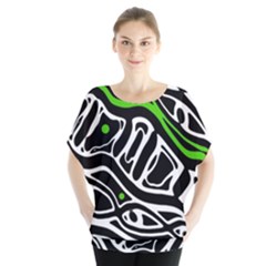 Green, black and white abstract art Blouse