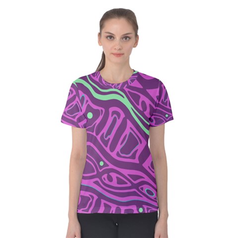 Purple And Green Abstract Art Women s Cotton Tee by Valentinaart