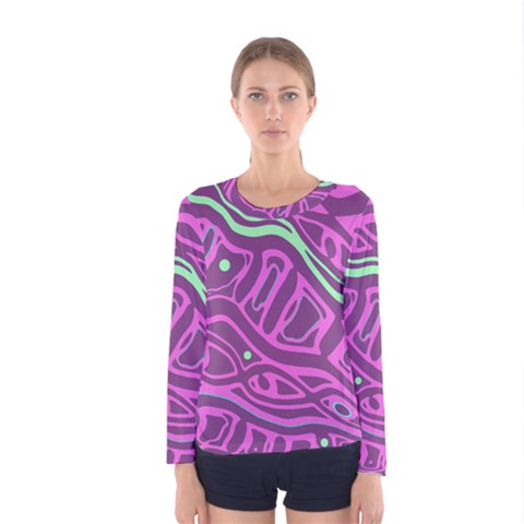 Purple And Green Abstract Art Women s Long Sleeve Tee by Valentinaart