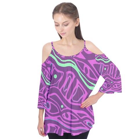 Purple And Green Abstract Art Flutter Tees by Valentinaart