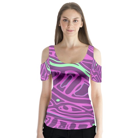 Purple And Green Abstract Art Butterfly Sleeve Cutout Tee  by Valentinaart