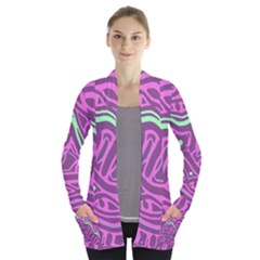 Purple And Green Abstract Art Women s Open Front Pockets Cardigan(p194)
