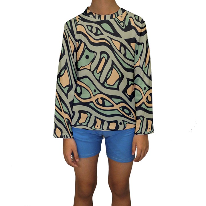 Green abstract art Kid s Long Sleeve Swimwear