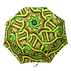 Yellow, Green And Oragne Abstract Art Folding Umbrellas by Valentinaart