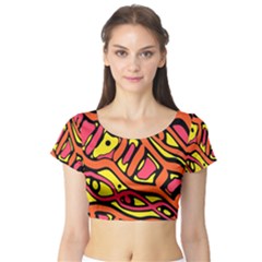 Orange Hot Abstract Art Short Sleeve Crop Top (tight Fit) by Valentinaart