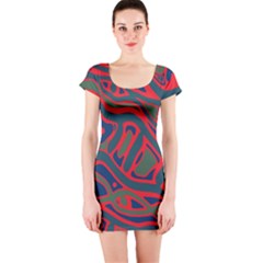 Red And Green Abstract Art Short Sleeve Bodycon Dress by Valentinaart