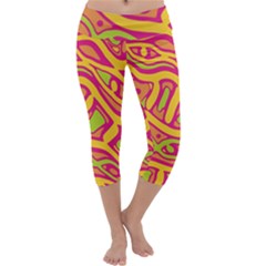 Orange Hot Abstract Art Capri Yoga Leggings