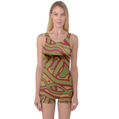 Brown Abstract Art One Piece Boyleg Swimsuit by Valentinaart