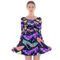 Colorful High Heels Pattern Long Sleeve Skater Dress by DanaeStudio