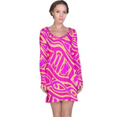 Pink Abstract Art Long Sleeve Nightdress by Valentinaart