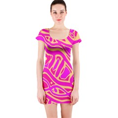 Pink Abstract Art Short Sleeve Bodycon Dress by Valentinaart