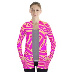 Pink Abstract Art Women s Open Front Pockets Cardigan(p194)