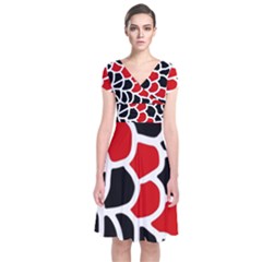 Red, Black And White Abstraction Short Sleeve Front Wrap Dress by Valentinaart