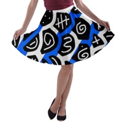 Blue Playful Design A-line Skater Skirt by Valentinaart