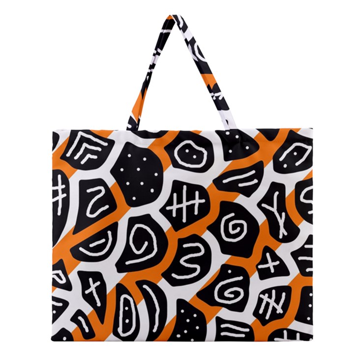 Orange playful design Zipper Large Tote Bag