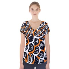 Orange Playful Design Short Sleeve Front Detail Top by Valentinaart