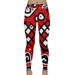 Red High Art Abstraction Yoga Leggings  by Valentinaart