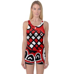 Red High Art Abstraction One Piece Boyleg Swimsuit by Valentinaart