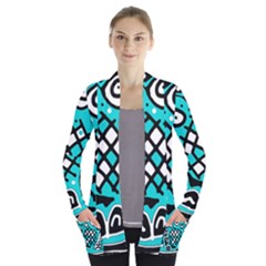 Cyan High Art Abstraction Women s Open Front Pockets Cardigan(p194) by Valentinaart