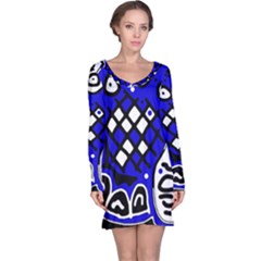 Blue High Art Abstraction Long Sleeve Nightdress by Valentinaart