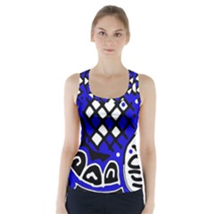 Blue High Art Abstraction Racer Back Sports Top