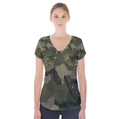 Huntress Camouflage Short Sleeve Front Detail Top by TRENDYcouture