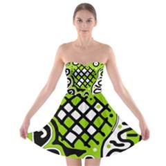 Green high art abstraction Strapless Dresses