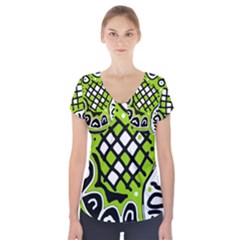 Green high art abstraction Short Sleeve Front Detail Top