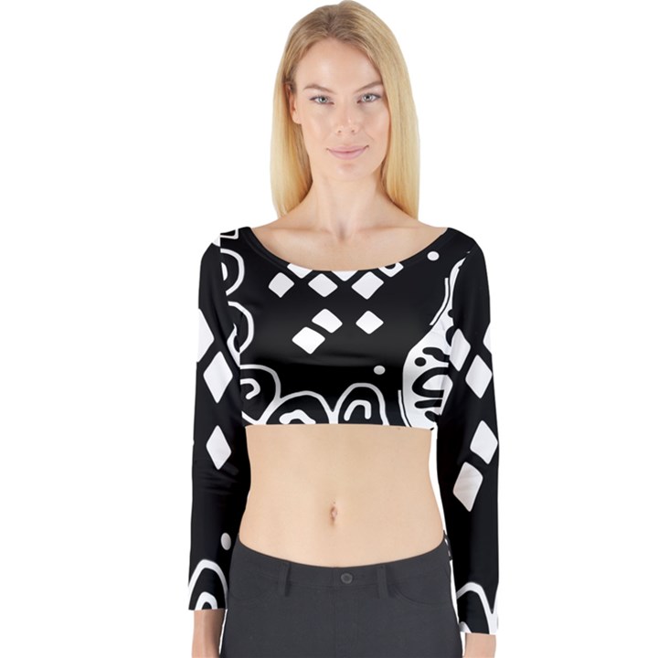 Black and white high art abstraction Long Sleeve Crop Top