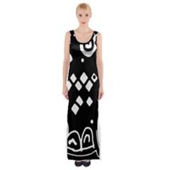 Black And White High Art Abstraction Maxi Thigh Split Dress by Valentinaart