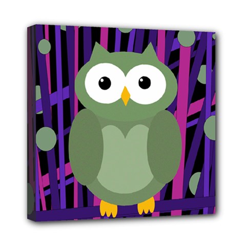 Green and purple owl Mini Canvas 8  x 8 