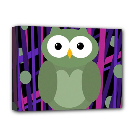 Green and purple owl Deluxe Canvas 16  x 12  