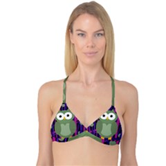 Green And Purple Owl Reversible Tri Bikini Top by Valentinaart